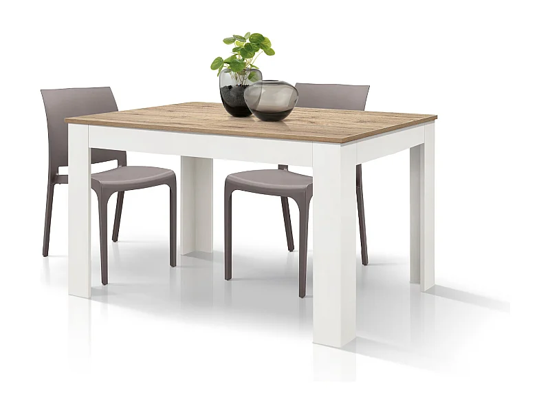 Tavolo allungabile Ginevra, Piano Rovere Base Bianca, Nobilitato,Made in Italy, da 140 a 220 cm