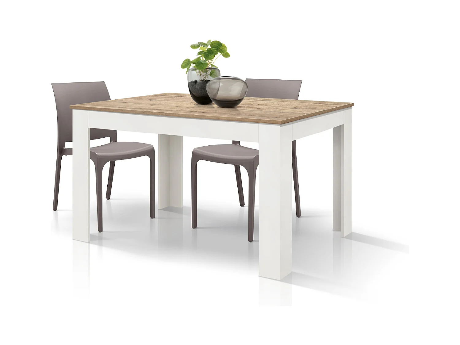 Tavolo allungabile Ginevra, Piano Rovere Base Bianca, Nobilitato,Made in Italy, da 140 a 220 cm