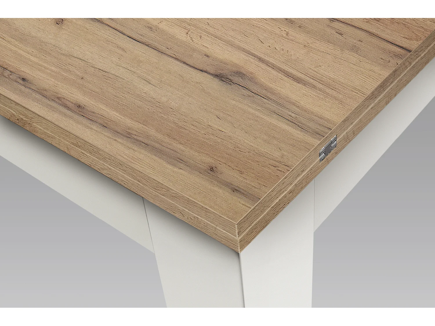 Tavolo allungabile Ginevra, Piano Rovere Base Bianca, Nobilitato,Made in Italy, da 140 a 220 cm