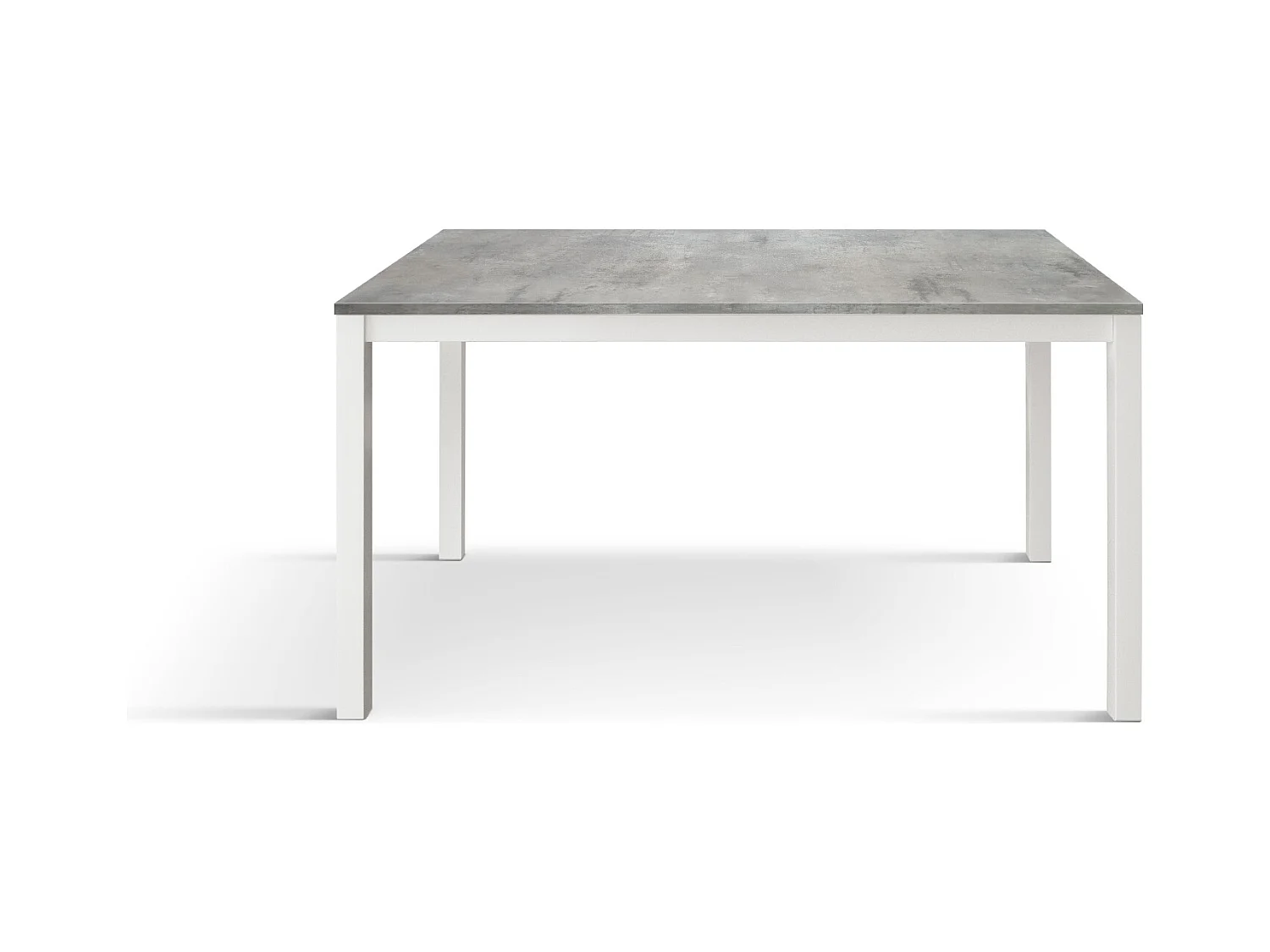 Tavolo allungabile Manuel, Top nobilitato, Base Metallo,Made in Italy, Basamento bianco, Grigio cemento, 160x90x75 cm