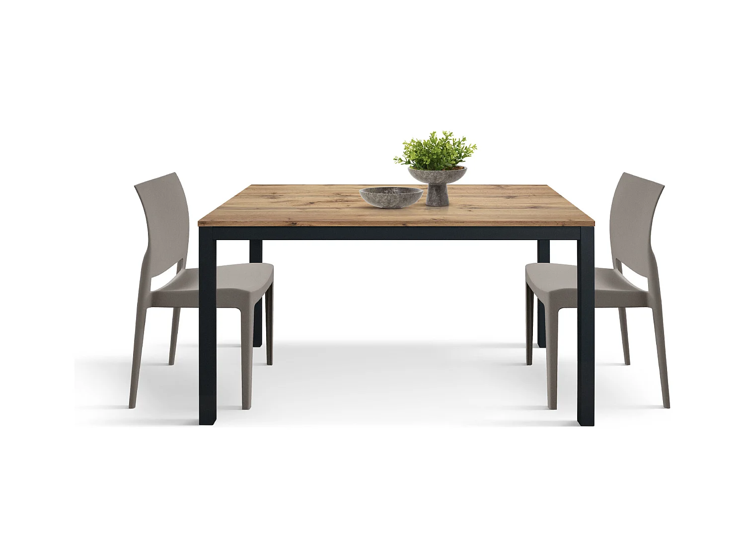 Tavolo allungabile Michelle, Top nobilitato, Base Metallo,Made in Italy, Basamento nero, Rovere rustico, 120x80x75 cm