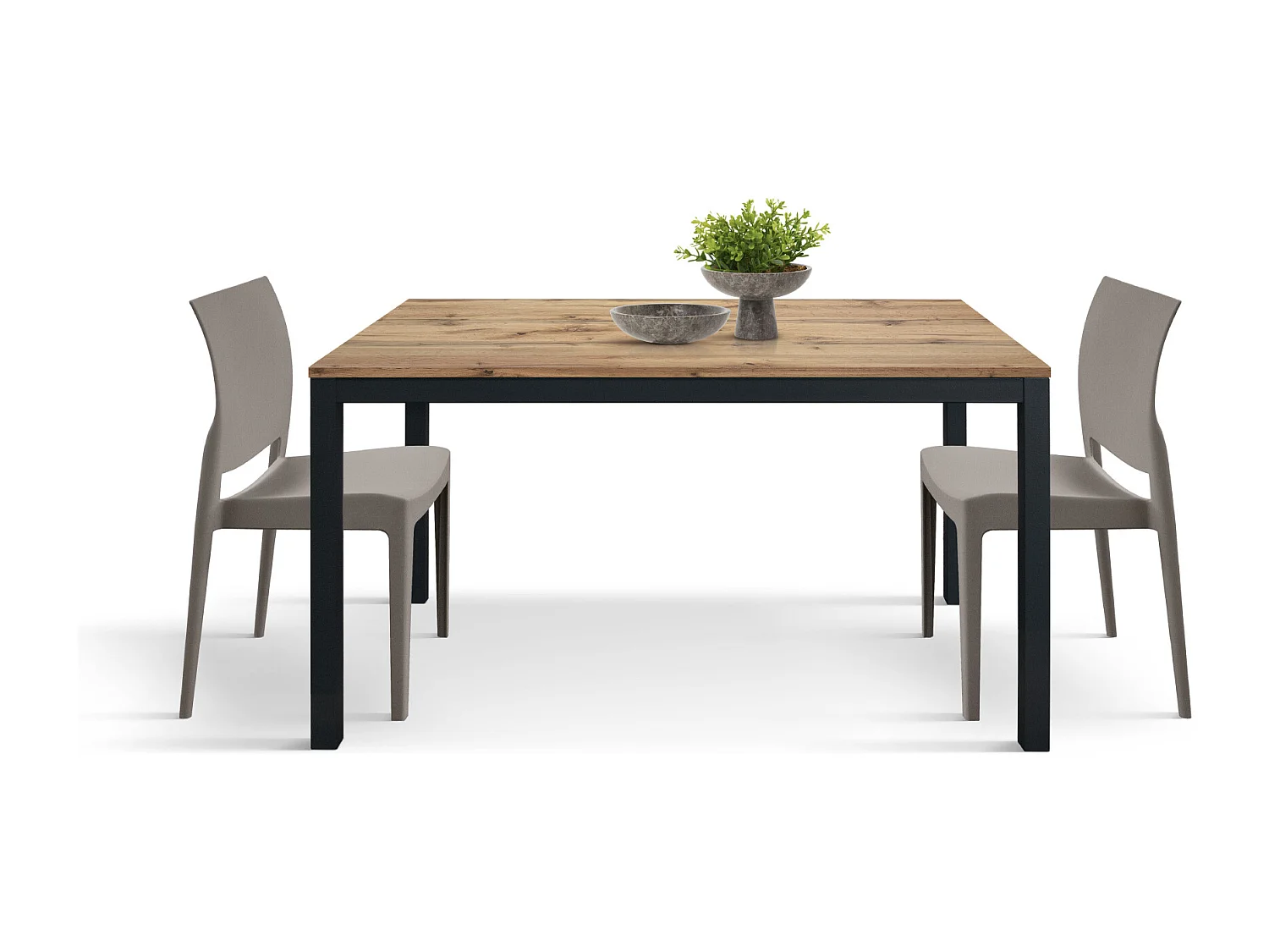 Tavolo allungabile Michelle, Top nobilitato, Base Metallo,Made in Italy, Basamento nero, Rovere rustico, 120x80x75 cm