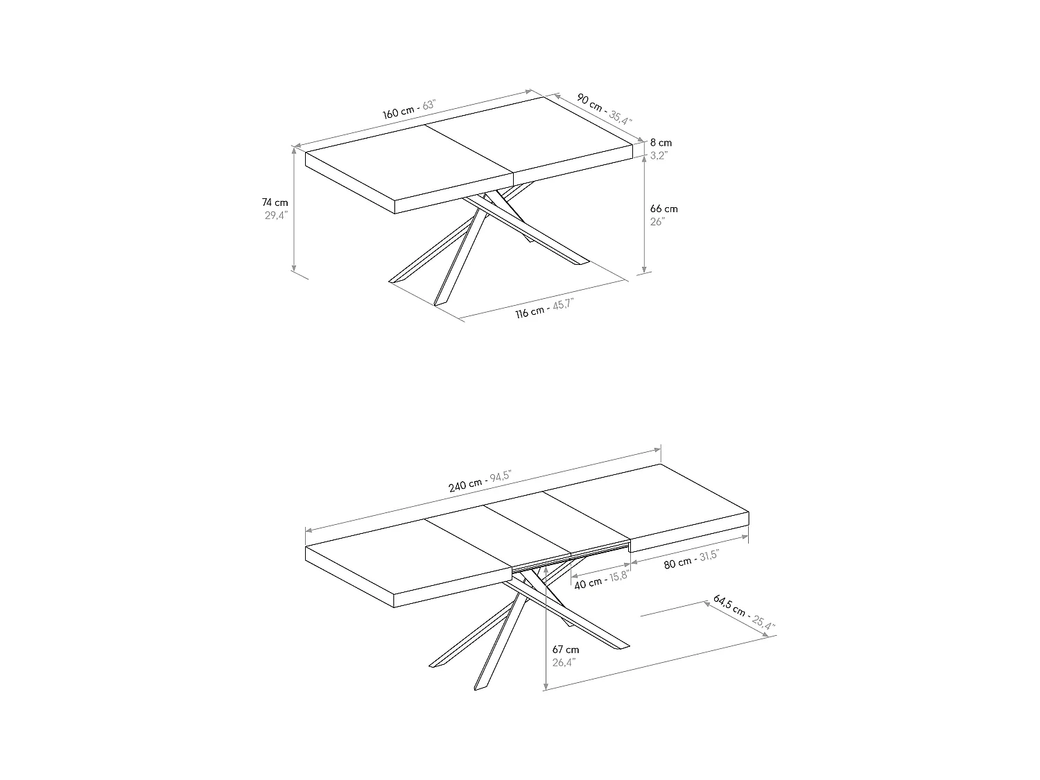 Tavolo Allungabile Carole, Gambe Incrociate, Made in Italy, 160 x 90 x 74 cm, Olmo Perla con Gamba Bianca