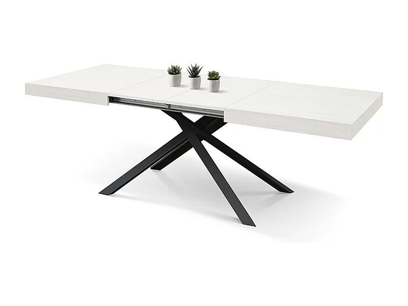 Tavolo Allungabile Giulia, Gambe Incrociate , Made in Italy, 140 x 90 x 74 cm, Bianco Frassinato con Gamba Nera