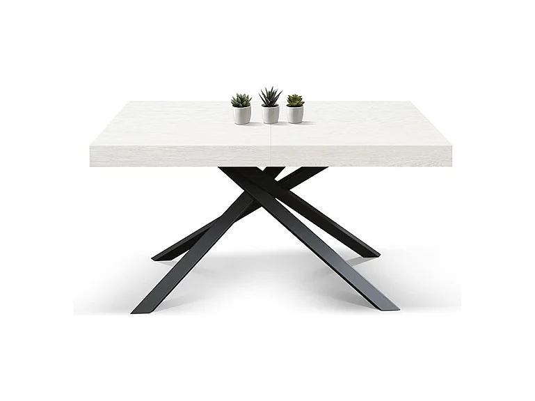 Tavolo Allungabile Giulia, Gambe Incrociate , Made in Italy, 140 x 90 x 74 cm, Bianco Frassinato con Gamba Nera