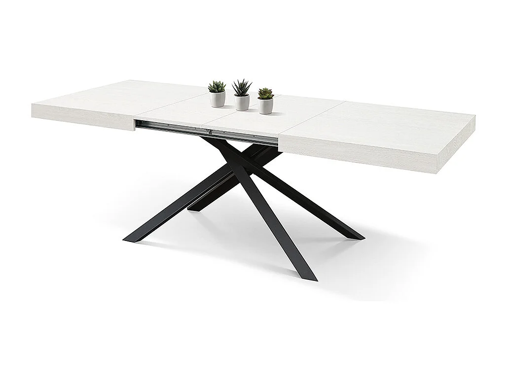 Tavolo Allungabile Giulia, Gambe Incrociate , Made in Italy, 140 x 90 x 74 cm, Bianco Frassinato con Gamba Nera