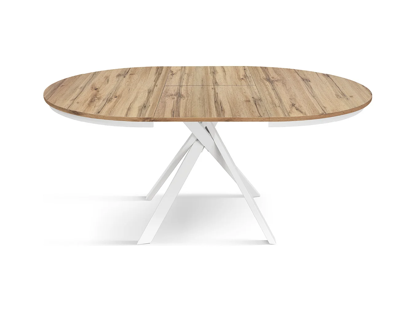 Tavolo Allungabile Gabri, Gambe Incrociate Shangay rotondo, Made in Italy, Basamento bianco, Rovere rustico