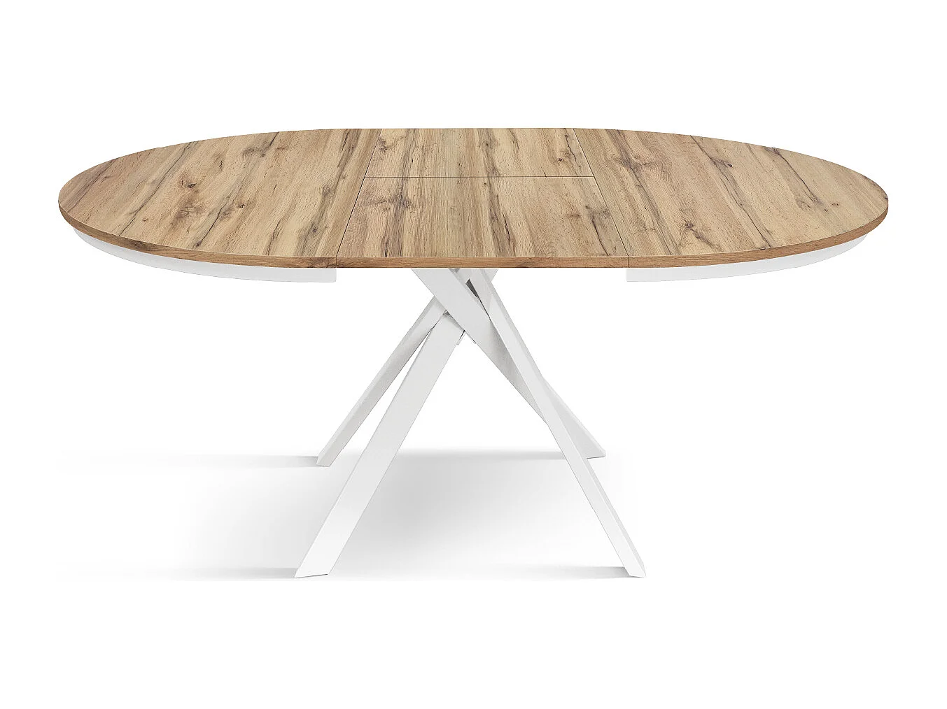 Tavolo Allungabile Gabri, Gambe Incrociate Shangay rotondo, Made in Italy, Basamento bianco, Rovere rustico