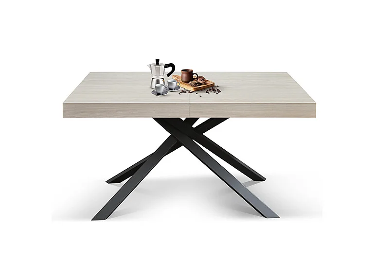 Tavolo Allungabile Carole, Gambe Incrociate , Made in Italy, 160 x 90 x 74, Olmo Perla con Gamba Nera