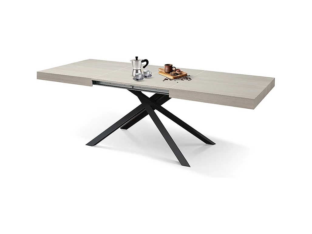 Tavolo Allungabile Carole, Gambe Incrociate , Made in Italy, 160 x 90 x 74, Olmo Perla con Gamba Nera
