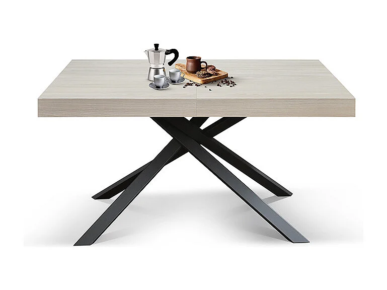 Tavolo Allungabile Carole, Gambe Incrociate , Made in Italy, 160 x 90 x 74, Olmo Perla con Gamba Nera