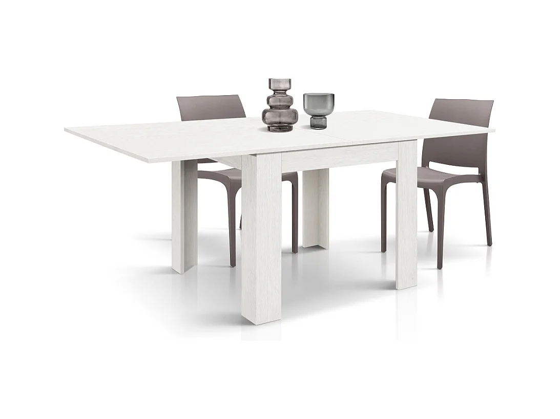 Tavolo allungabile Lorenzo, Bianco perla, Nobilitato melaminico, Made in Italy, da 90 a 180 cm