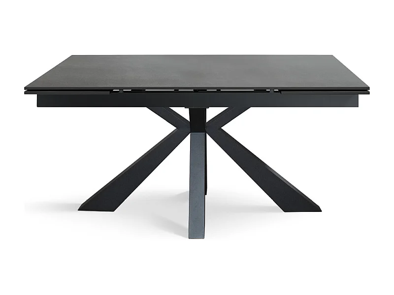 Tavolo allungabile Mario, Top in ceramica antracite, Basamento in metallo nero, da 160 a 240 cm