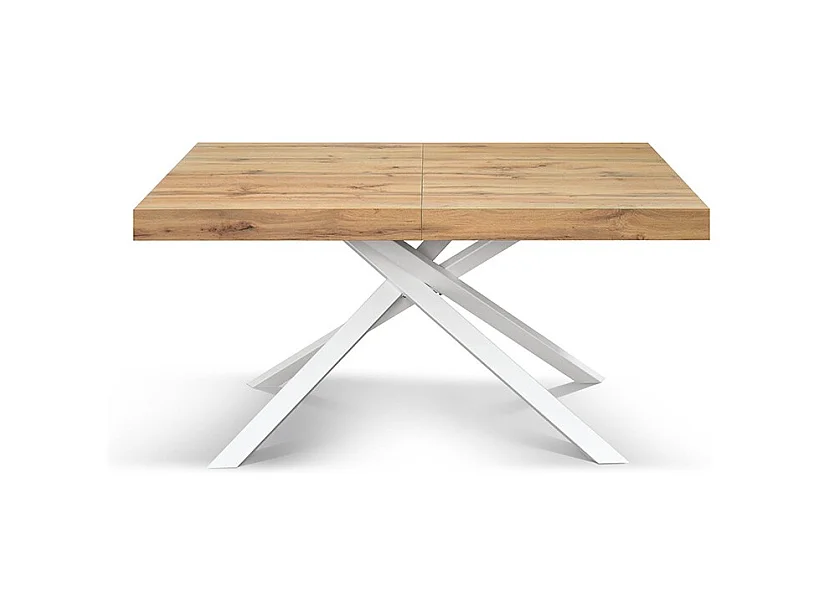 Tavolo Allungabile George, Gambe Incrociate , Made in Italy, 160 x 90 x 74 cm, Rovere rustico con Gamba Bianca