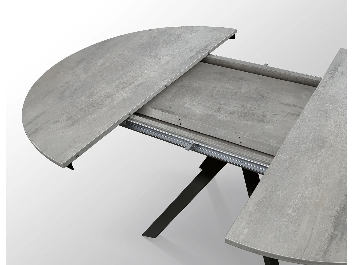 Tavolo Allungabile Lino, Gambe Incrociate Shangay rotondo, Made in Italy, Basamento nero, Grigio cemento