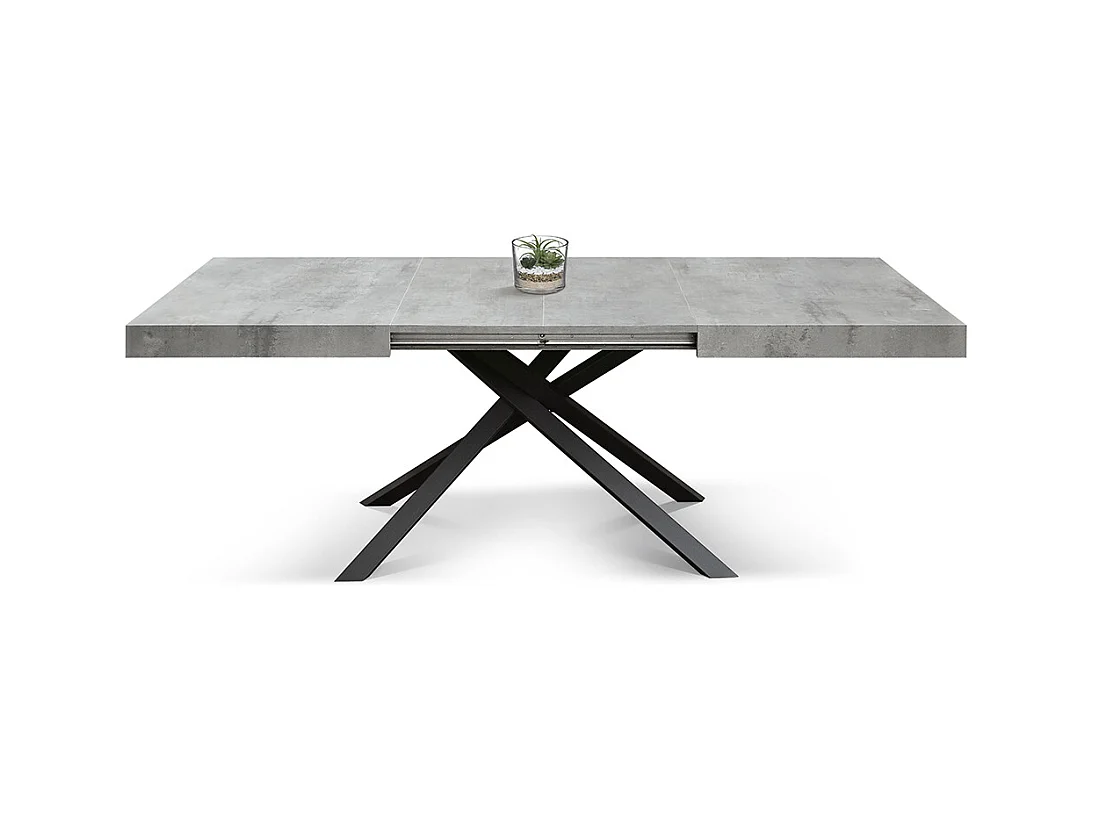 Tavolo Allungabile Desirè, Gambe Incrociate, Made in Italy, 140 x 90 x 74 cm, Grigio Cemento con Gamba Nera
