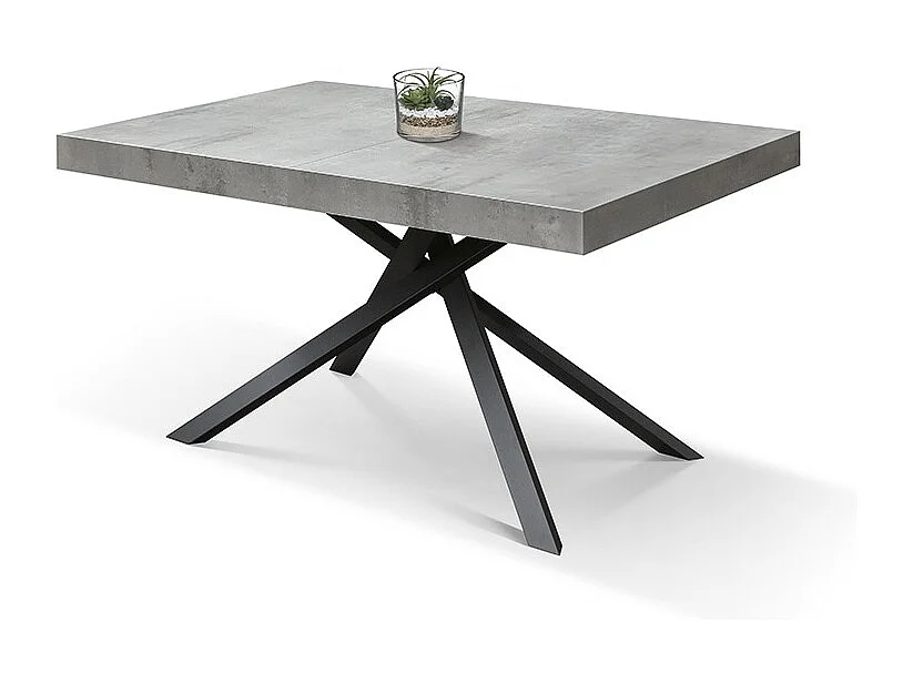 Tavolo Allungabile Desirè, Gambe Incrociate, Made in Italy, 140 x 90 x 74 cm, Grigio Cemento con Gamba Nera