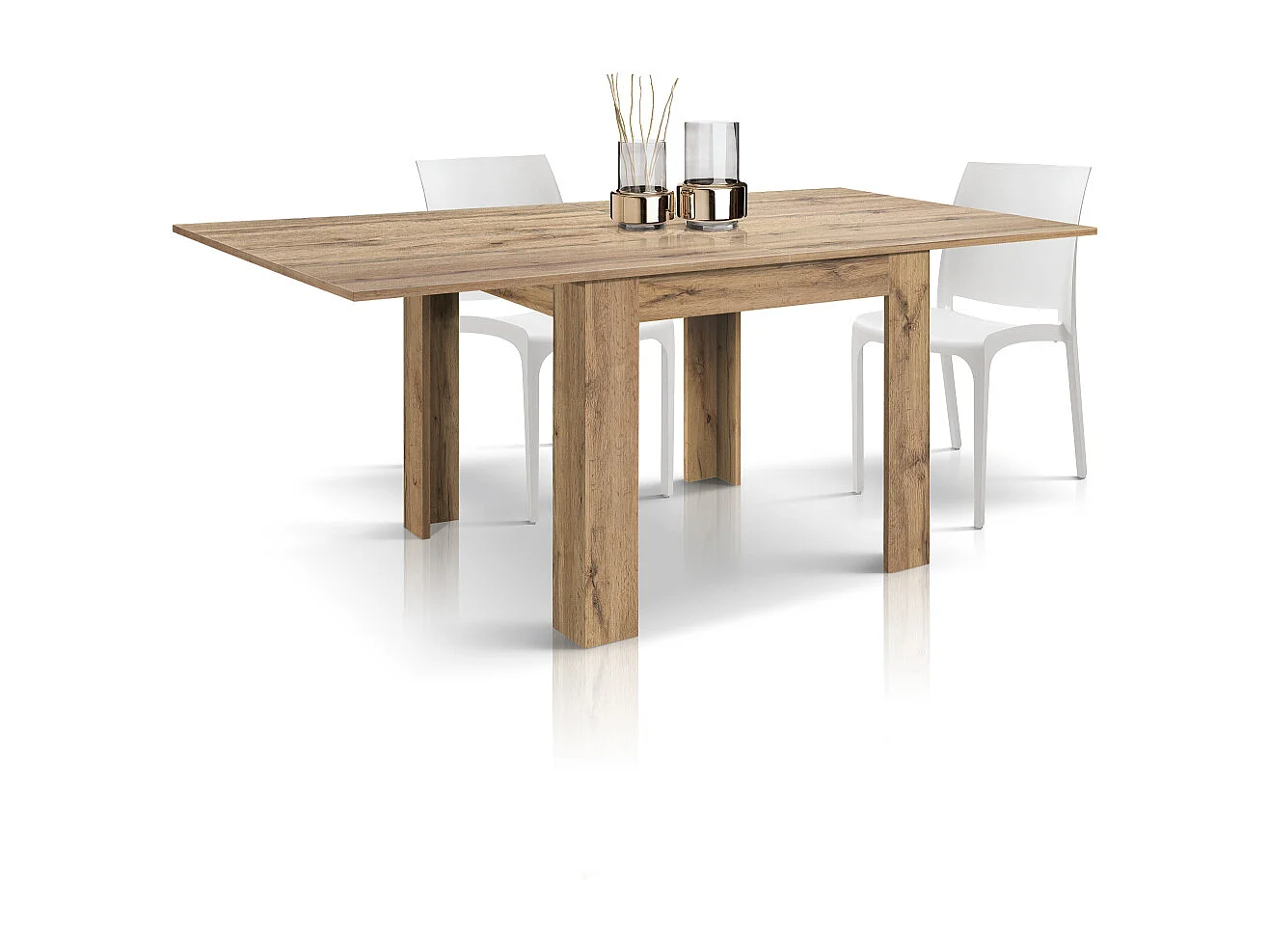 Tavolo allungabile Brigitte, Rovere rustico, Nobilitato melaminico, Made in Italy, da 90 a 180 cm