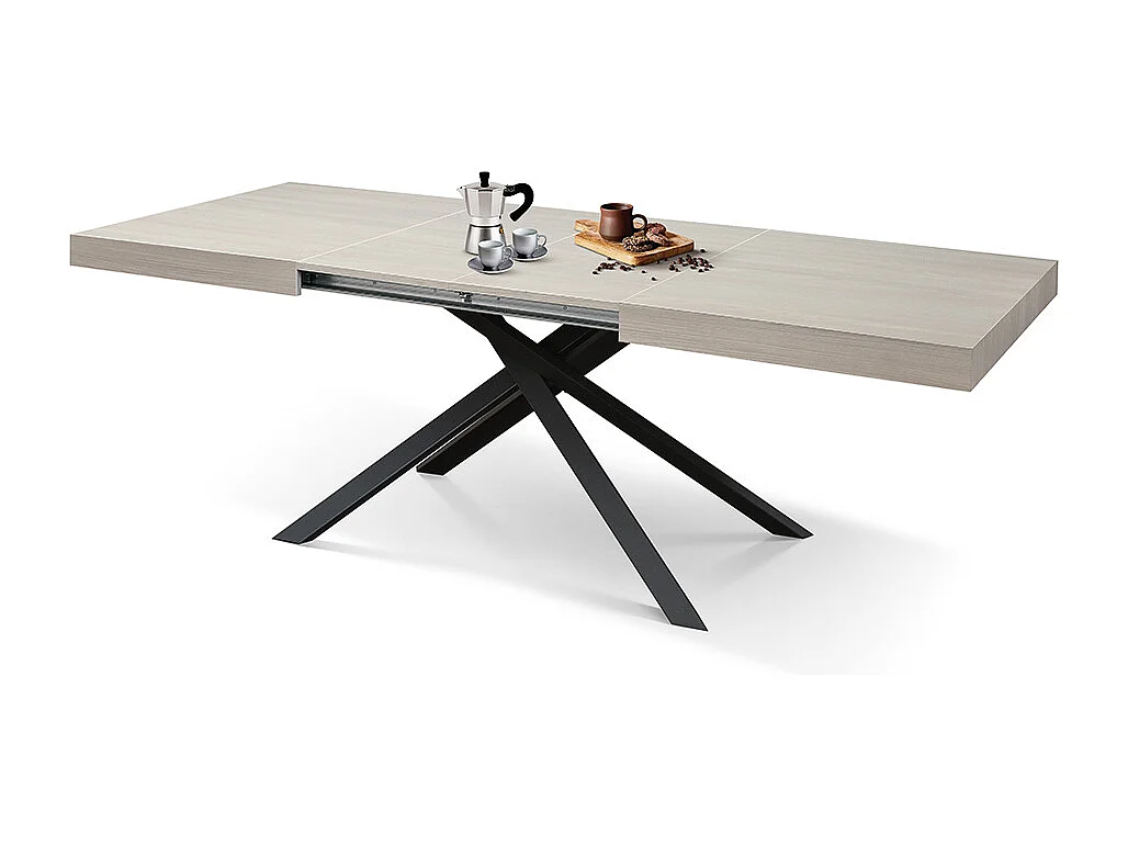 Tavolo Allungabile Flore, Gambe Incrociate, Made in Italy, 140 x 90 x 74 cm, Olmo Perla con Gamba Nera