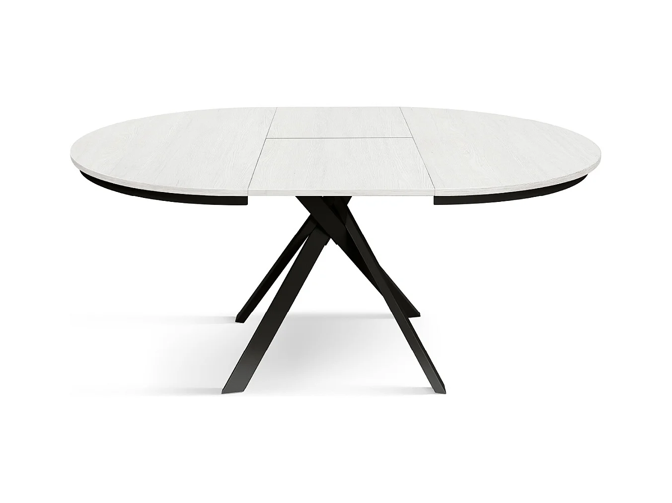 Tavolo Allungabile Karem, Gambe Incrociate Shangay rotondo, Made in Italy, Basamento nero, Bianco frassinato