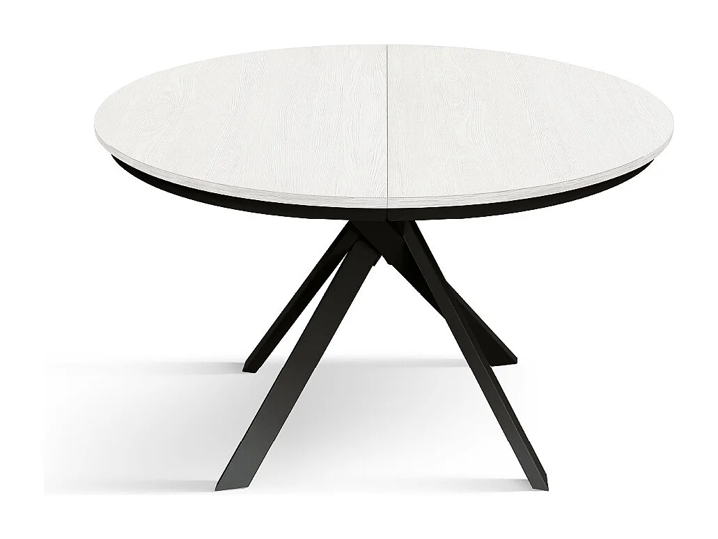 Tavolo Allungabile Karem, Gambe Incrociate Shangay rotondo, Made in Italy, Basamento nero, Bianco frassinato