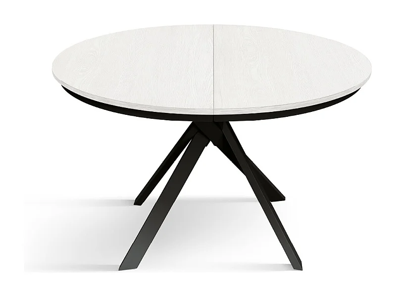 Tavolo Allungabile Karem, Gambe Incrociate Shangay rotondo, Made in Italy, Basamento nero, Bianco frassinato
