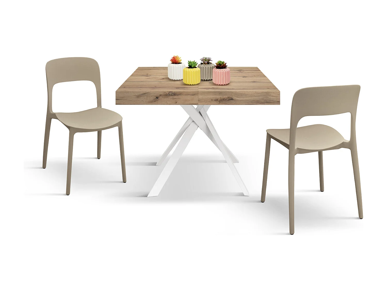 Tavolo Allungabile Leonardo, Gambe Incrociate Bianche, Made In Italy, Rovere Rustico, Tavolo Cucina, Tavolo Sala Da Pranzo, Tavolo Estensibile, 95x90x76 cm