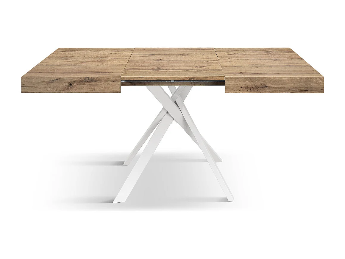 Tavolo Allungabile Leonardo, Gambe Incrociate Bianche, Made In Italy, Rovere Rustico, Tavolo Cucina, Tavolo Sala Da Pranzo, Tavolo Estensibile, 95x90x76 cm
