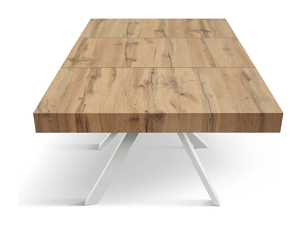 Tavolo Allungabile Leonardo, Gambe Incrociate Bianche, Made In Italy, Rovere Rustico, Tavolo Cucina, Tavolo Sala Da Pranzo, Tavolo Estensibile, 95x90x76 cm