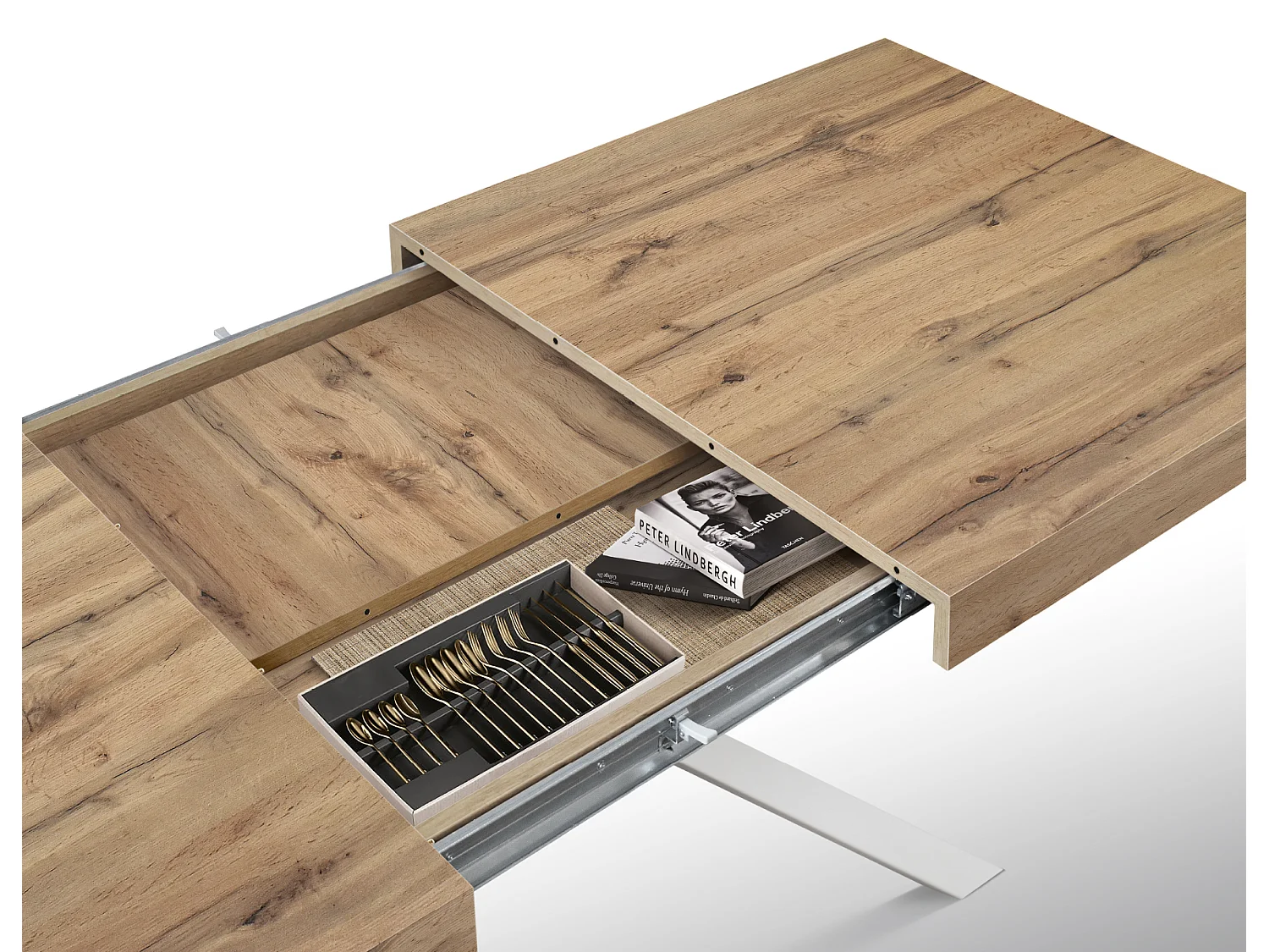 Tavolo Allungabile Leonardo, Gambe Incrociate Bianche, Made In Italy, Rovere Rustico, Tavolo Cucina, Tavolo Sala Da Pranzo, Tavolo Estensibile, 95x90x76 cm