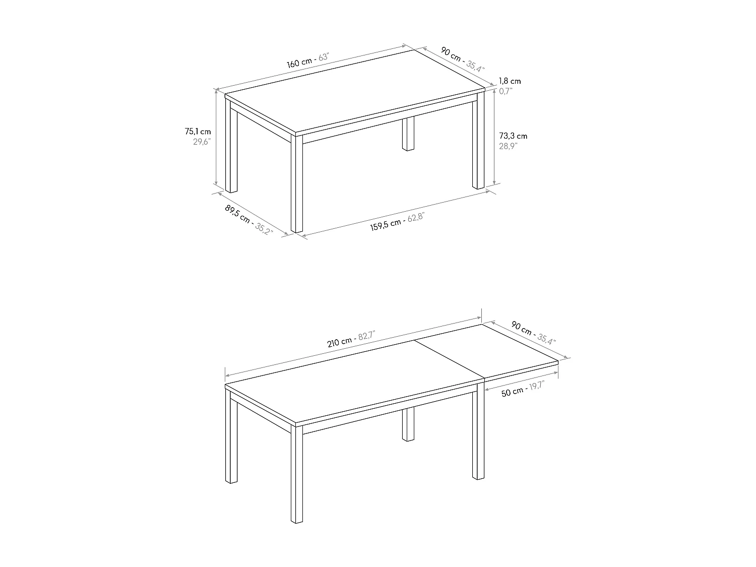 Tavolo allungabile Elena, Top nobilitato, Base Metallo,Made in Italy, Basamento bianco, Rovere rustico, 160x90x75