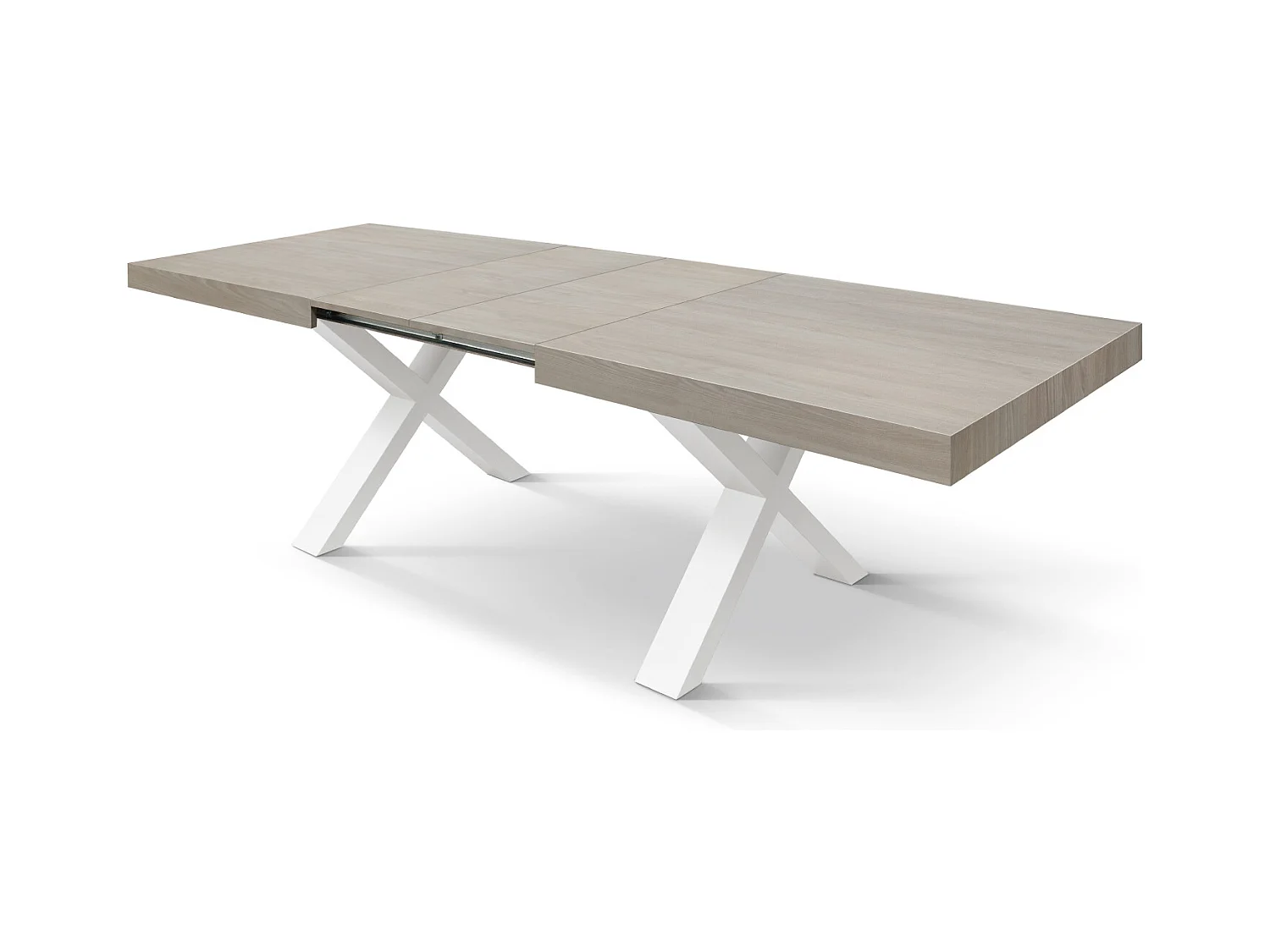 Tavolo Allungabile Sofia, Gambe Incrociate a X, Made in Italy, Basamento bianco, Olmo perla, 160x90x76 cm