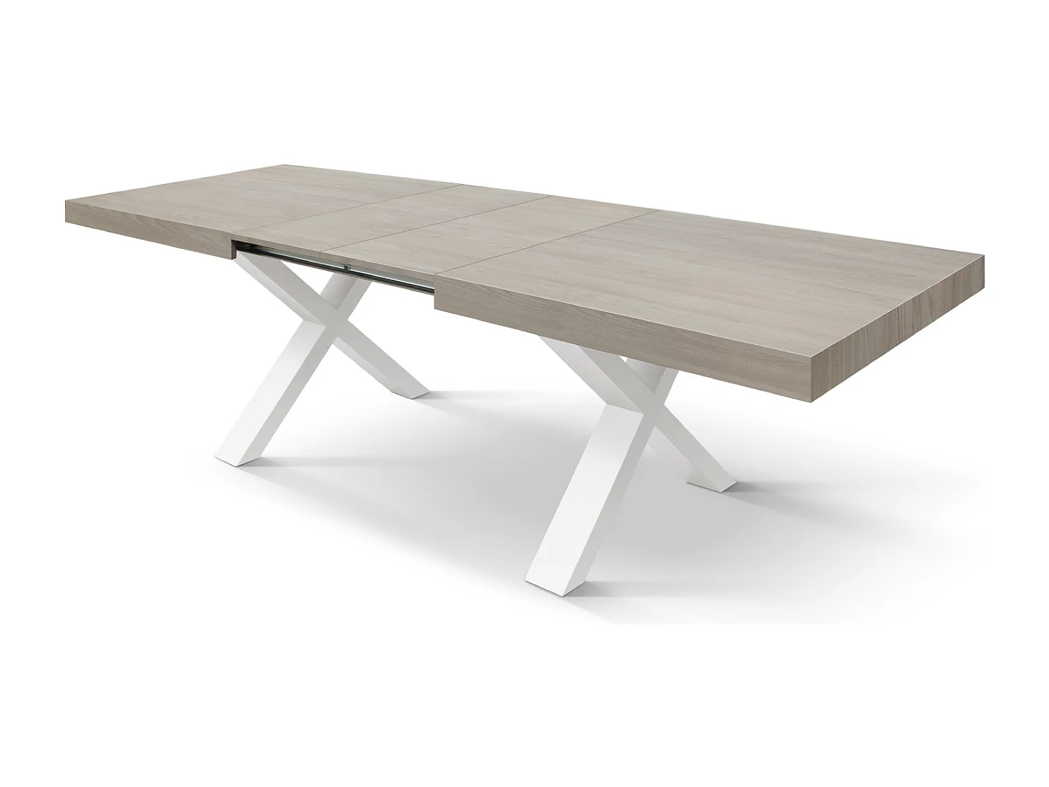 Tavolo Allungabile Sofia, Gambe Incrociate a X, Made in Italy, Basamento bianco, Olmo perla, 160x90x76 cm