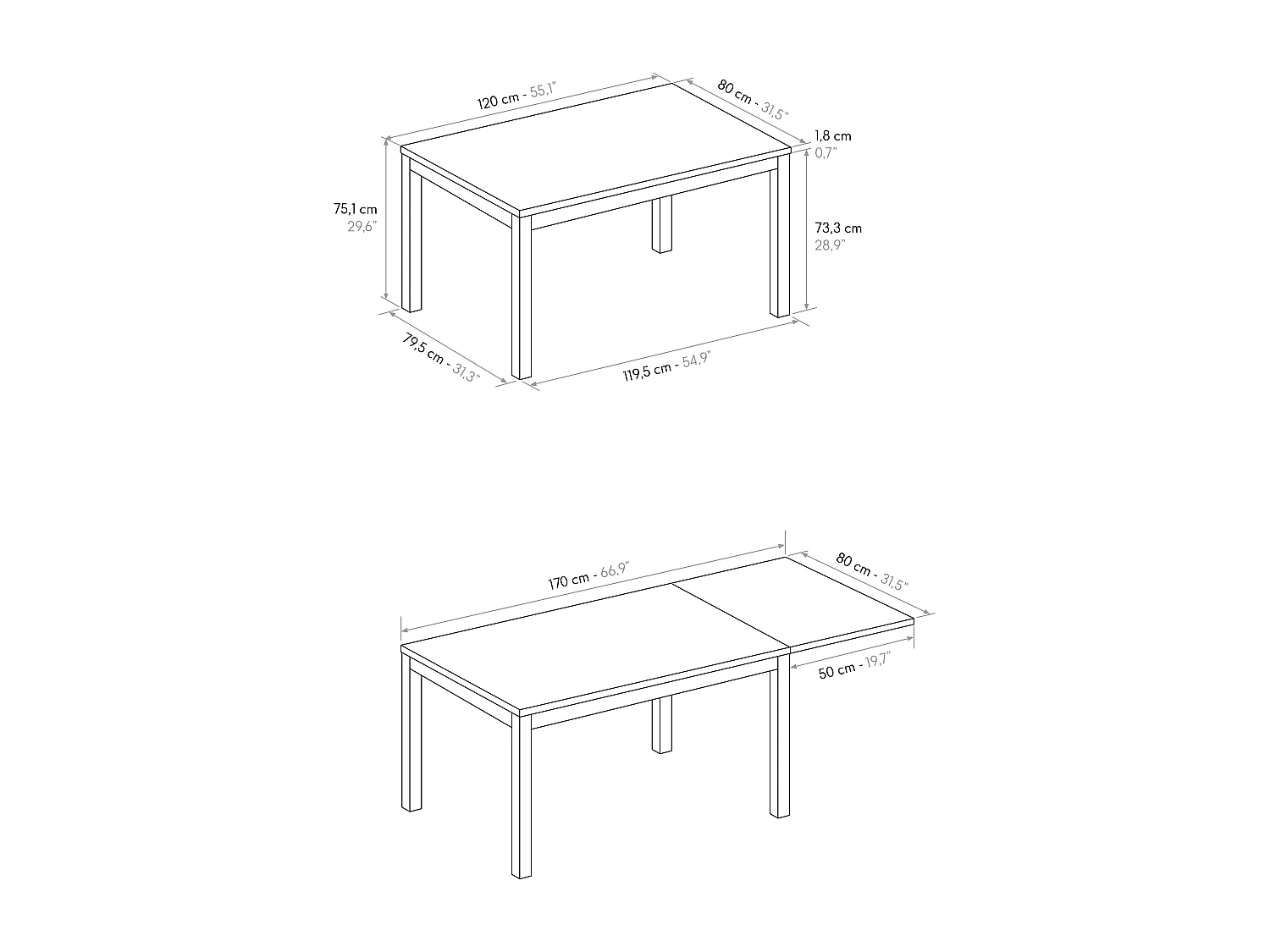 Tavolo allungabile Greta, Top nobilitato, Base Metallo,Made in Italy, Basamento bianco, Bianco frassinato, 120x80x75 cm