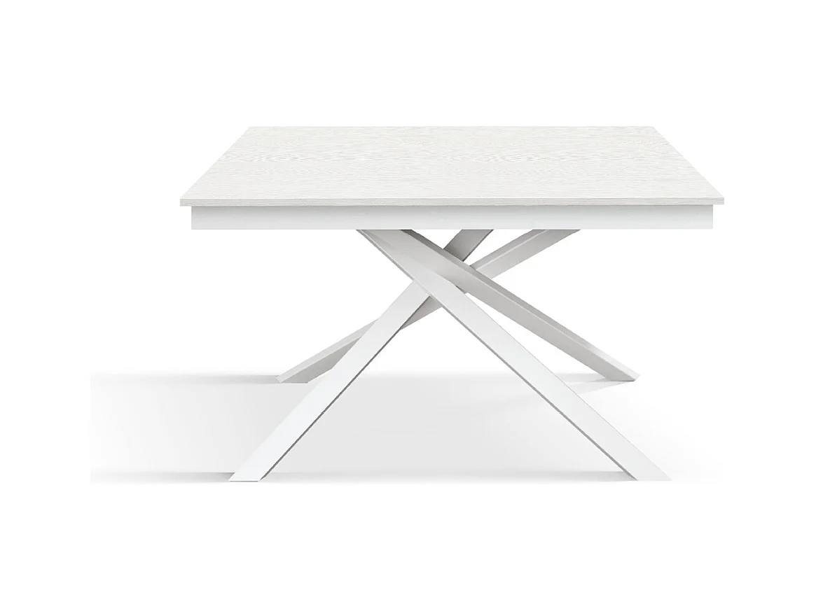Tavolo Allungabile Claudia, Gambe Incrociate, Made in Italy, Basamento Bianco, Bianco Frassinato, 160x90x76 cm