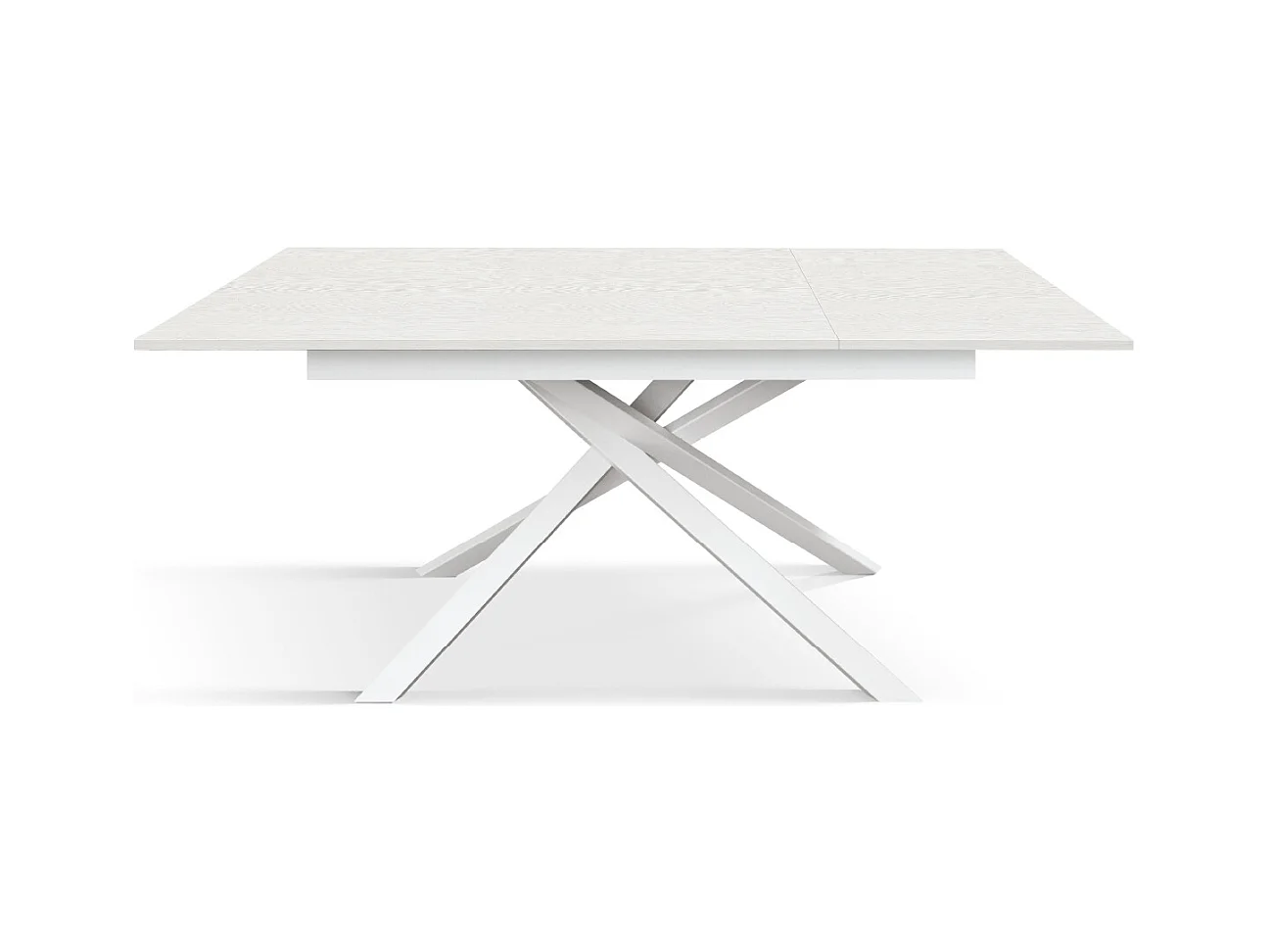 Tavolo Allungabile Claudia, Gambe Incrociate, Made in Italy, Basamento Bianco, Bianco Frassinato, 160x90x76 cm