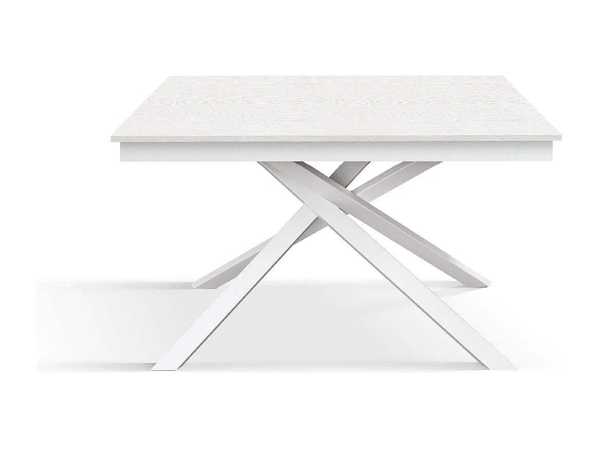 Tavolo Allungabile Claudia, Gambe Incrociate, Made in Italy, Basamento Bianco, Bianco Frassinato, 160x90x76 cm