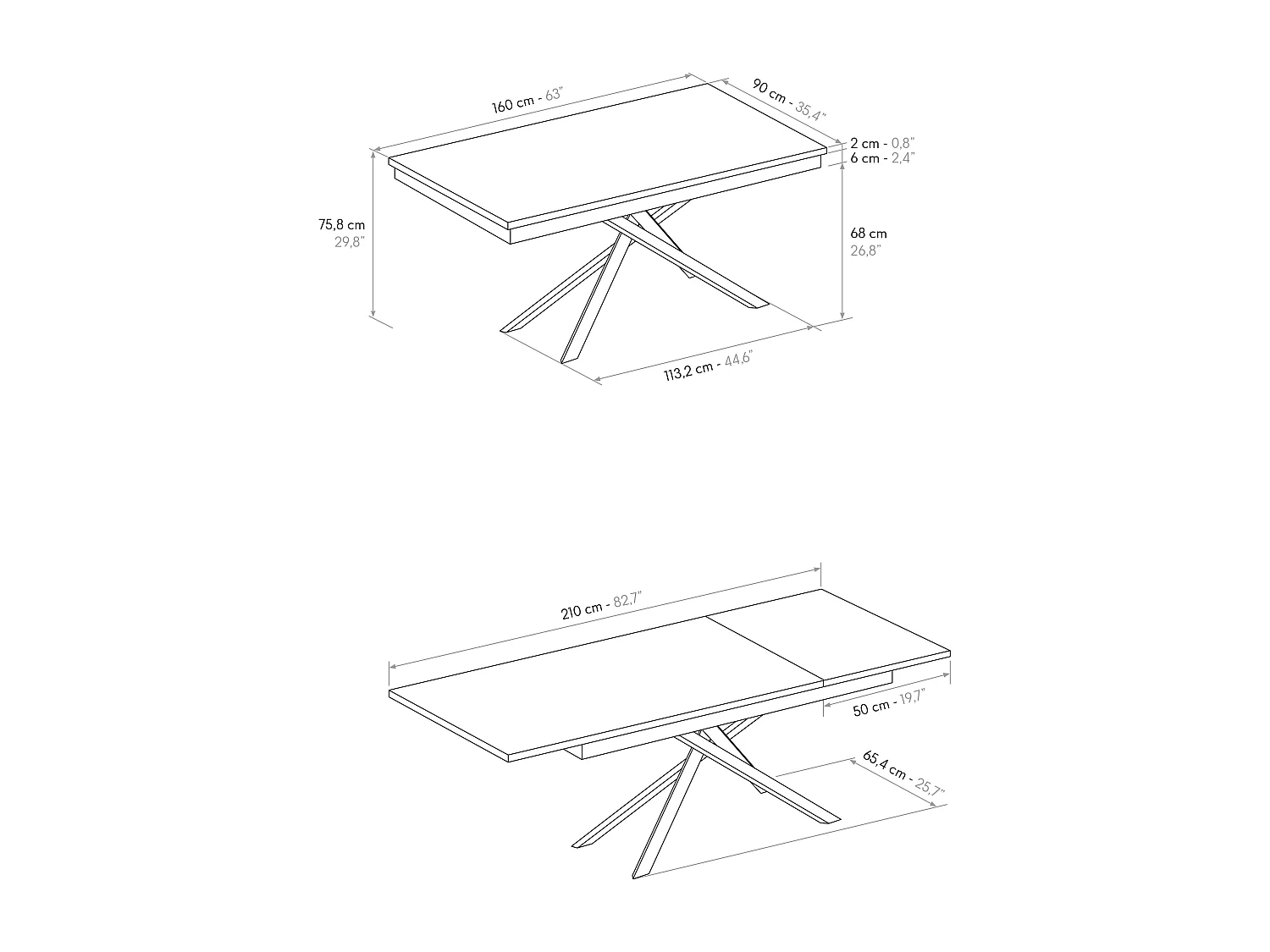 Tavolo Allungabile Claudia, Gambe Incrociate, Made in Italy, Basamento Bianco, Bianco Frassinato, 160x90x76 cm