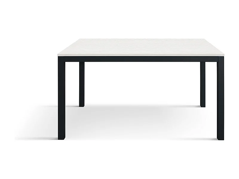 Tavolo allungabile Greta, Top nobilitato, Base Metallo.Made in Italy, Basamento nero, Bianco frassinato, 120x80x75 cm