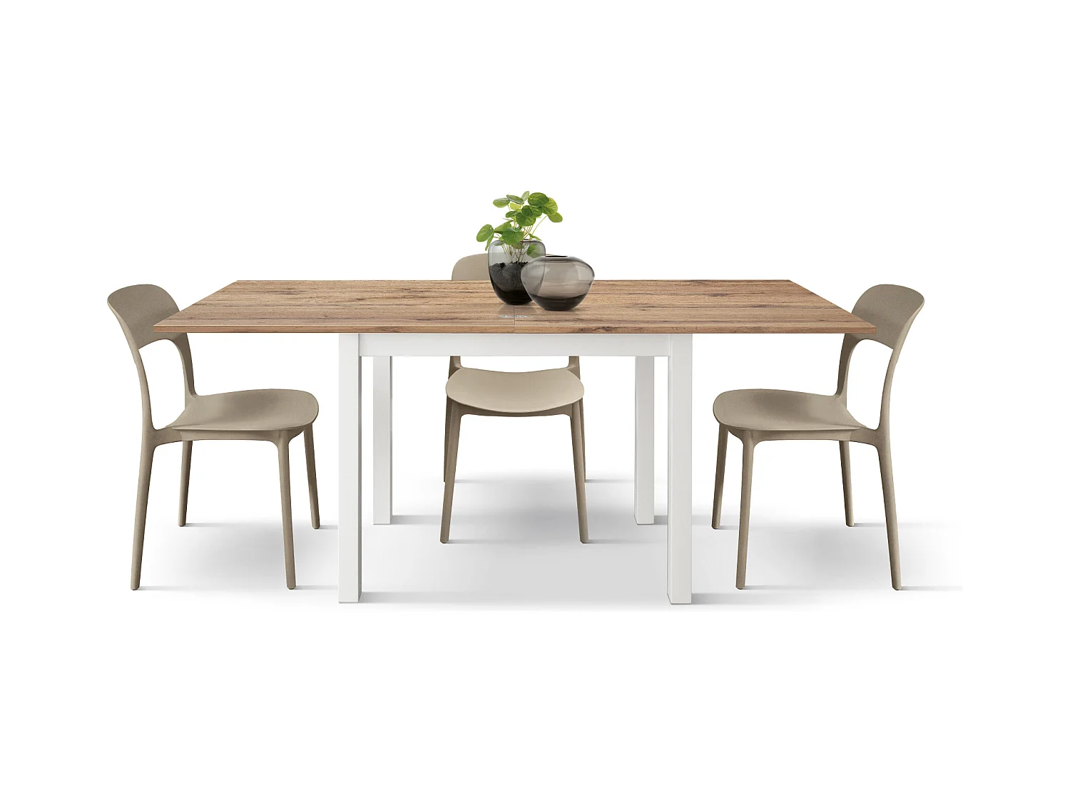 Tavolo allungabile Giuliano, Rovere Rustico, Nobilitato,Made in Italy, Basamento Bianco, 90 x 90 x 76,5 cm