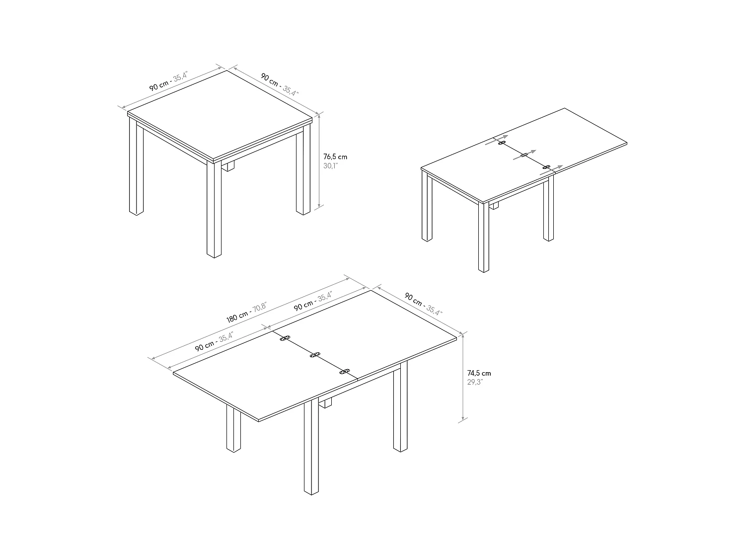 Tavolo allungabile Giuliano, Rovere Rustico, Nobilitato,Made in Italy, Basamento Bianco, 90 x 90 x 76,5 cm