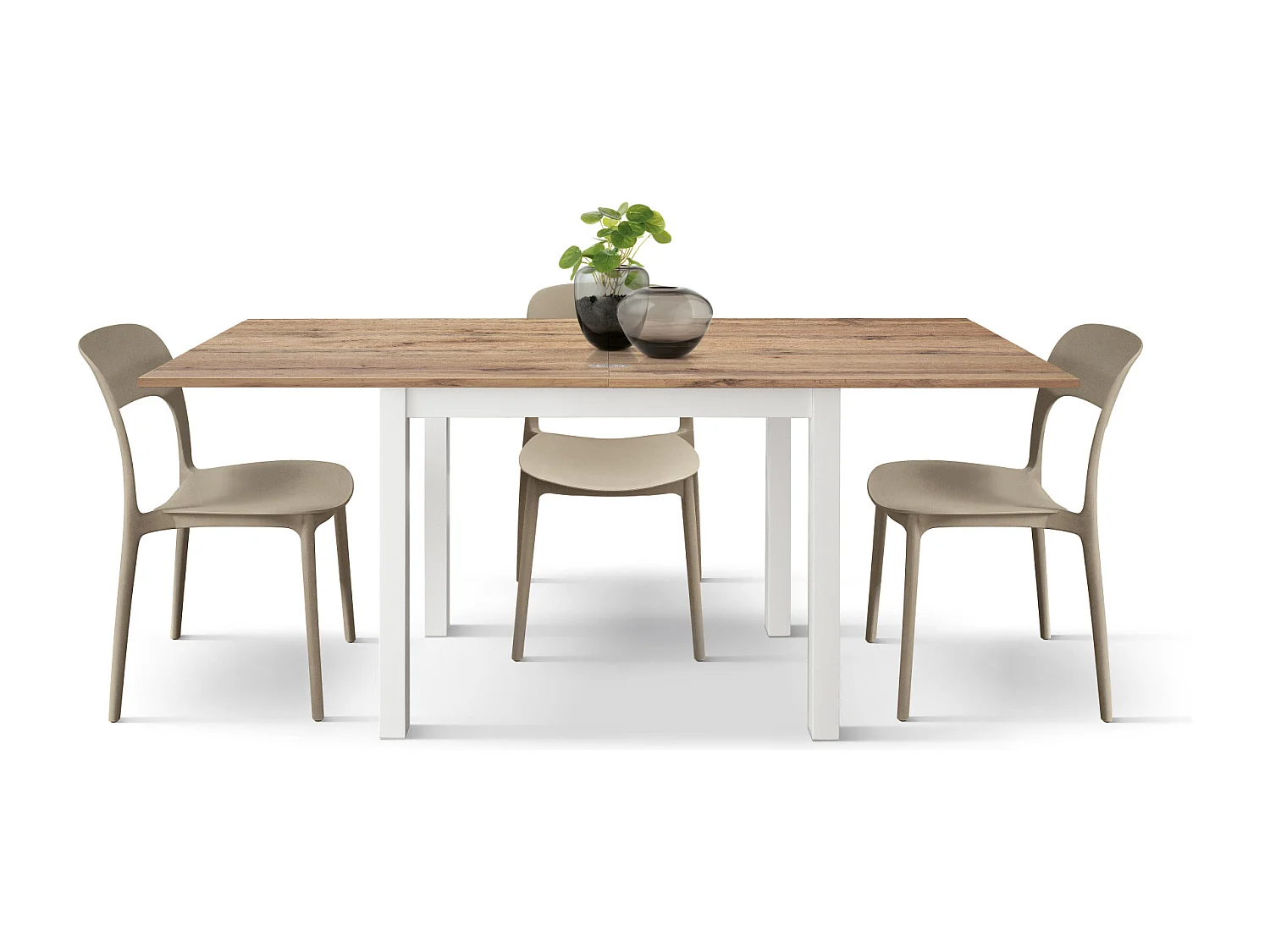 Tavolo allungabile Giuliano, Rovere Rustico, Nobilitato,Made in Italy, Basamento Bianco, 90 x 90 x 76,5 cm