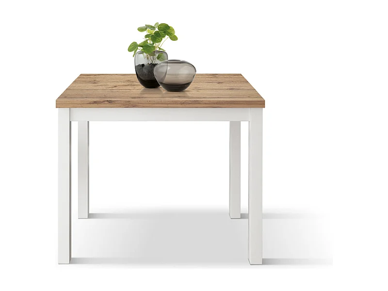 Tavolo allungabile Giuliano, Rovere Rustico, Nobilitato,Made in Italy, Basamento Bianco, 90 x 90 x 76,5 cm