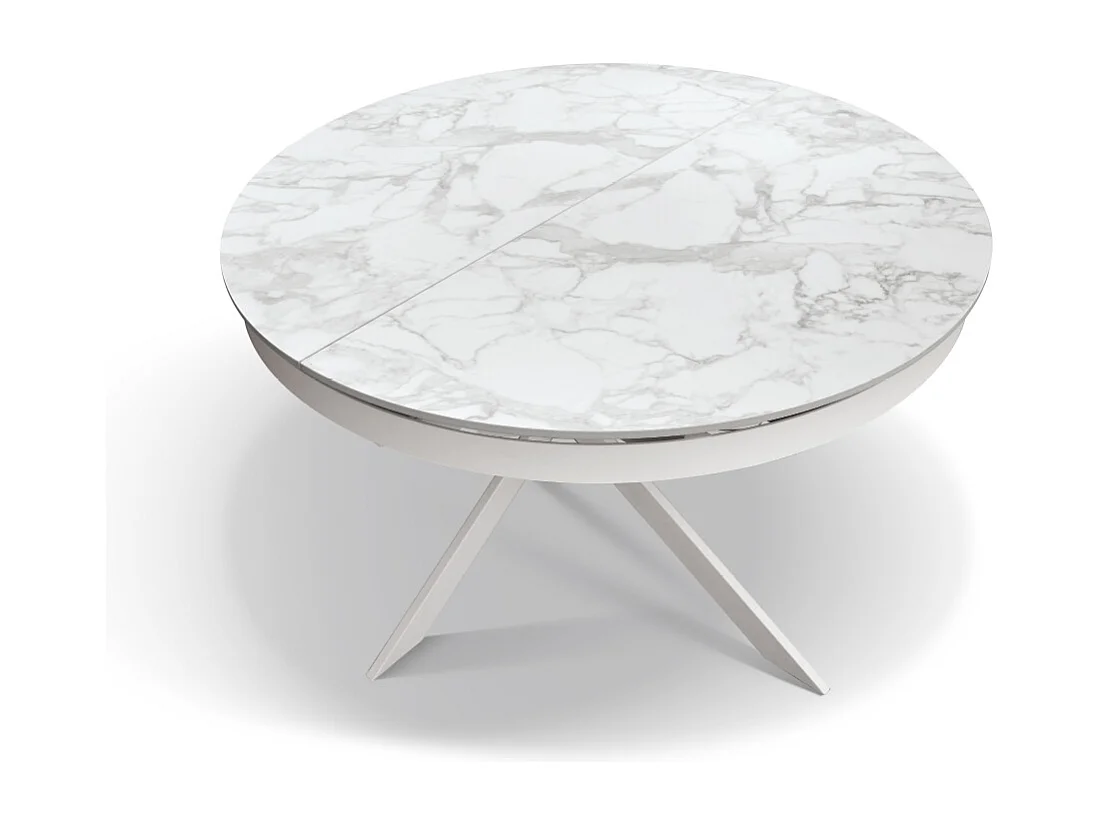 Tavolo allungabile Girasole, Top in ceramica arabesco, Basamento in metallo