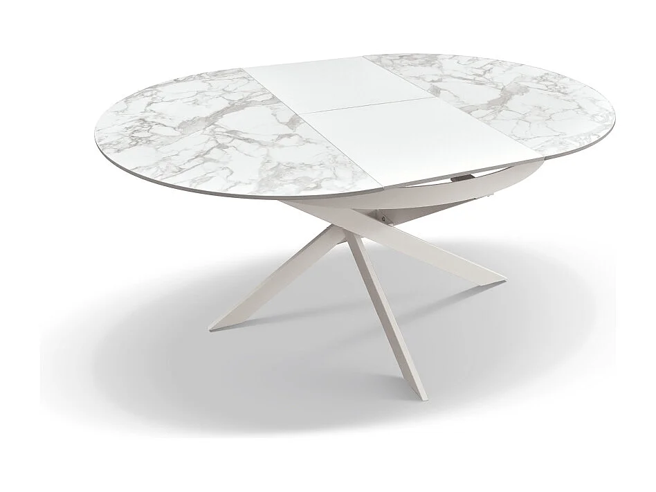 Tavolo allungabile Girasole, Top in ceramica arabesco, Basamento in metallo