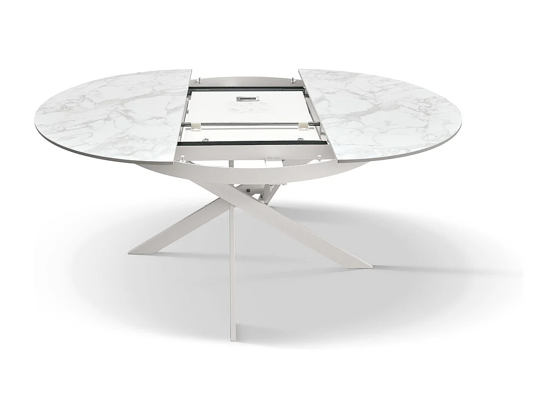 Tavolo allungabile Girasole, Top in ceramica arabesco, Basamento in metallo