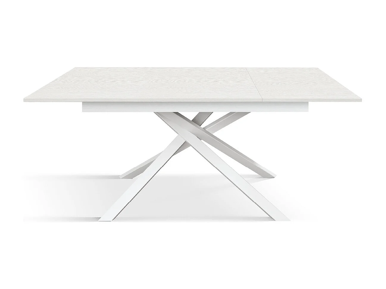 Tavolo Allungabile Debora, Gambe Incrociate, Made in Italy, Basamento Bianco, Bianco Frassinato, 140x80x76 cm