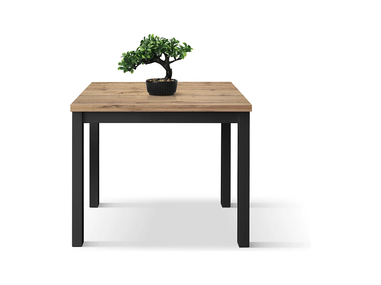 Tavolo allungabile Giuliano, Rovere Rustico, Nobilitato melaminico, Made in Italy, Basamento Nero, 90 x 90 x 76,5 cm