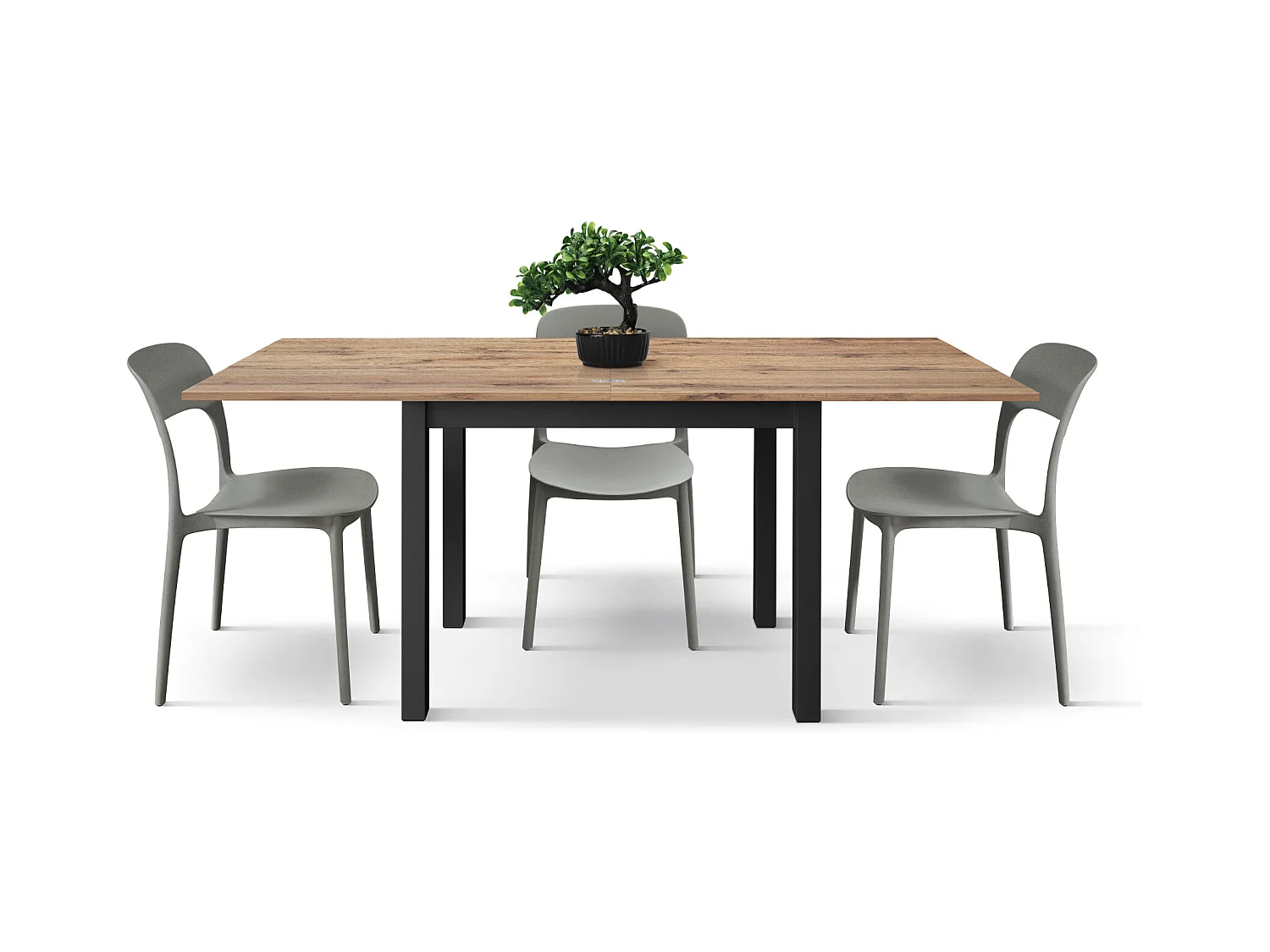 Tavolo allungabile Giuliano, Rovere Rustico, Nobilitato melaminico, Made in Italy, Basamento Nero, 90 x 90 x 76,5 cm