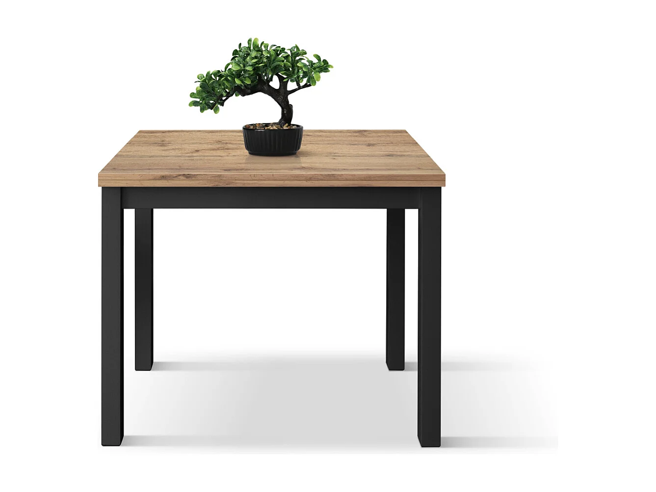 Tavolo allungabile Giuliano, Rovere Rustico, Nobilitato melaminico, Made in Italy, Basamento Nero, 90 x 90 x 76,5 cm